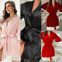 Plus Size Lace Trim Bathrobe