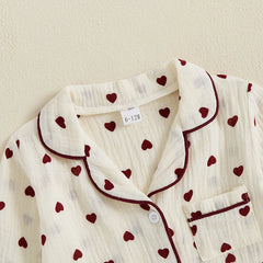 Girls’ Valentine’s Day Heart Print Pyjama Set – Long Sleeve Cotton Sleepwear