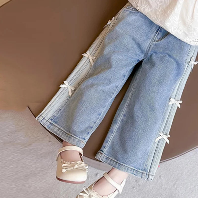 Girls' Bow Wide Leg Jeans