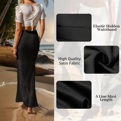 Women's Elegant Satin Fishtail Skirt – High Waist A-Line Office Wear