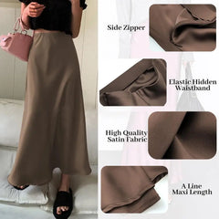 Women's Elegant Satin Fishtail Skirt – High Waist A-Line Office Wear
