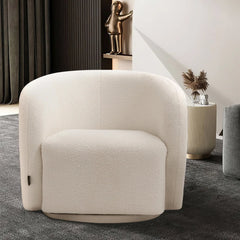 White Swivel Bouclé Tub Chair – Modern Upholstered Lounge Seat