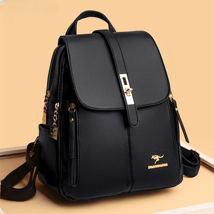 Luxury PU Leather Women's Backpack, Vintage Casual Daypack
