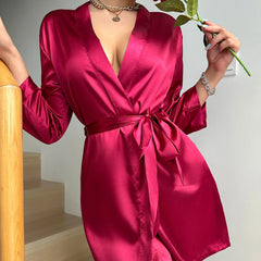 Silky Lace-Up Short Bathrobe