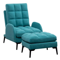 Green Frosted Velvet Recliner Armchair with Footstool – Luxury Lounge Chair