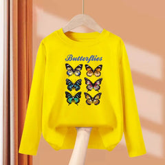 Paris Butterfly Eiffel Tower Long-Sleeve Cotton Tee for Girls