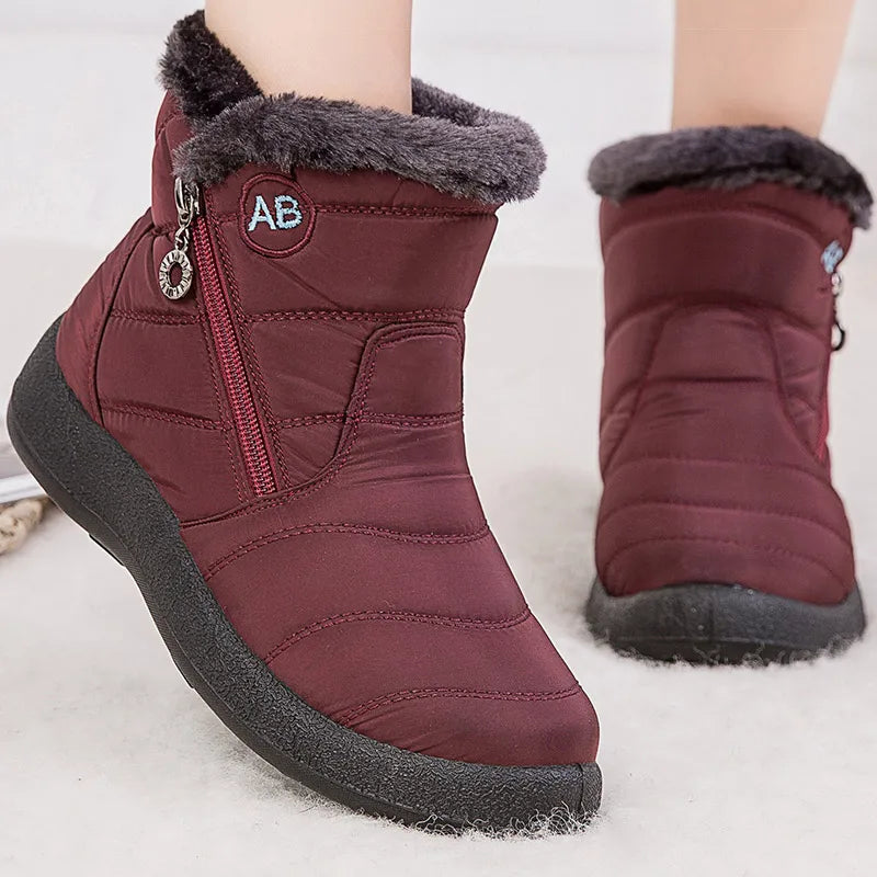 Women's Faux Fur Trim Low Heel Ankle Boots