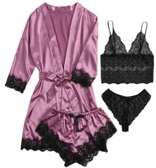 Satin Lace Trim Pajama Set