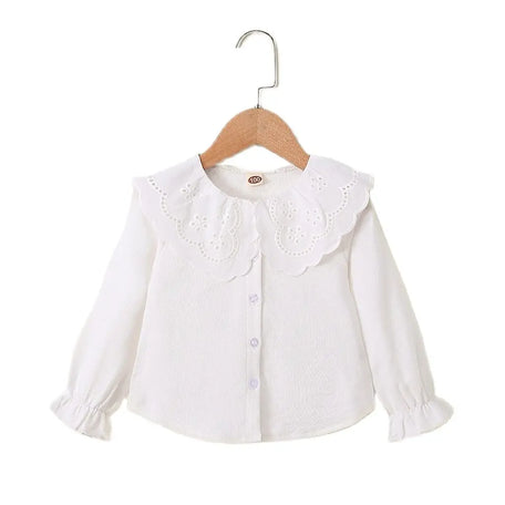 Girls' White Blouse with Broderie Lace Collar in white