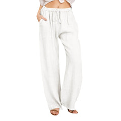 Women's High-Waisted Cotton Linen Wide-Leg Trousers – Casual Loose Fit