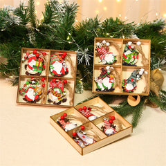 Wooden Christmas Gnome and Santa Decorations, Box of 12