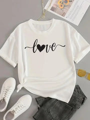 Love Letter Print Graphic T-Shirt – Casual Short Sleeve Women’s Tee