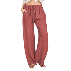 Women's High-Waisted Cotton Linen Wide-Leg Trousers – Casual Loose Fit