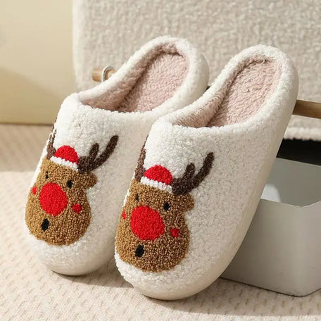 Rainbow Plush Smiling Peach Heart Winter Slippers