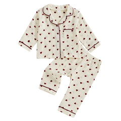 Girls’ Valentine’s Day Heart Print Pyjama Set – Long Sleeve Cotton Sleepwear