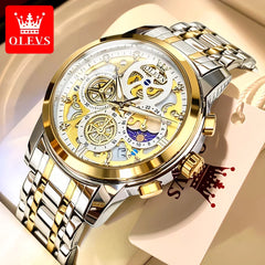 OLEVS Gold Skeleton Luxury Watch