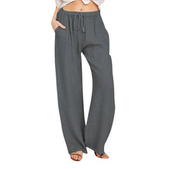 Women's High-Waisted Cotton Linen Wide-Leg Trousers – Casual Loose Fit