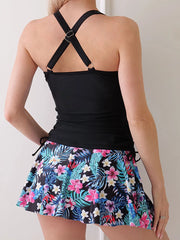 TideBloom Crisscross Tankini with Skirt – Floral Swim Set
