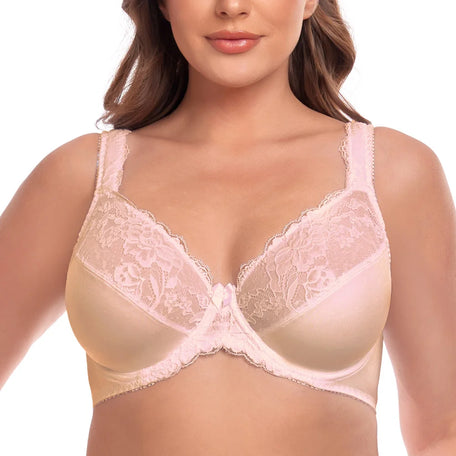 EleganceFit Plus Size Lace Minimiser Bra – Full Cup Support (36C–50J)