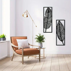 Set of 2 Decorative Metal Leaf Wall Art – Black Iron Hanging Decor