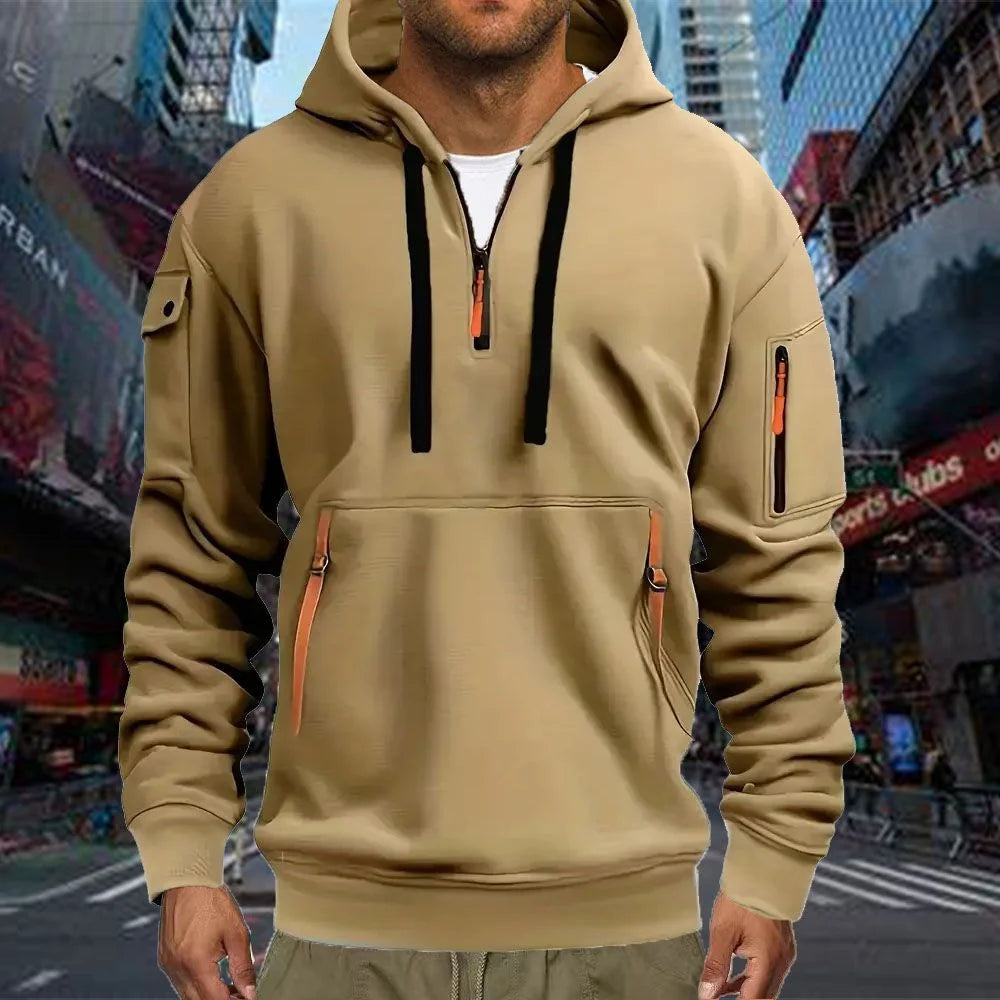 Men's Half-Zip Sports Hoodie with Zip Pockets
