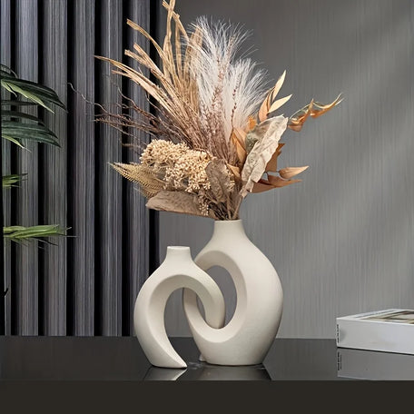 Set of 2 Hollow Ceramic Vases – Modern Nordic Boho Home Decor