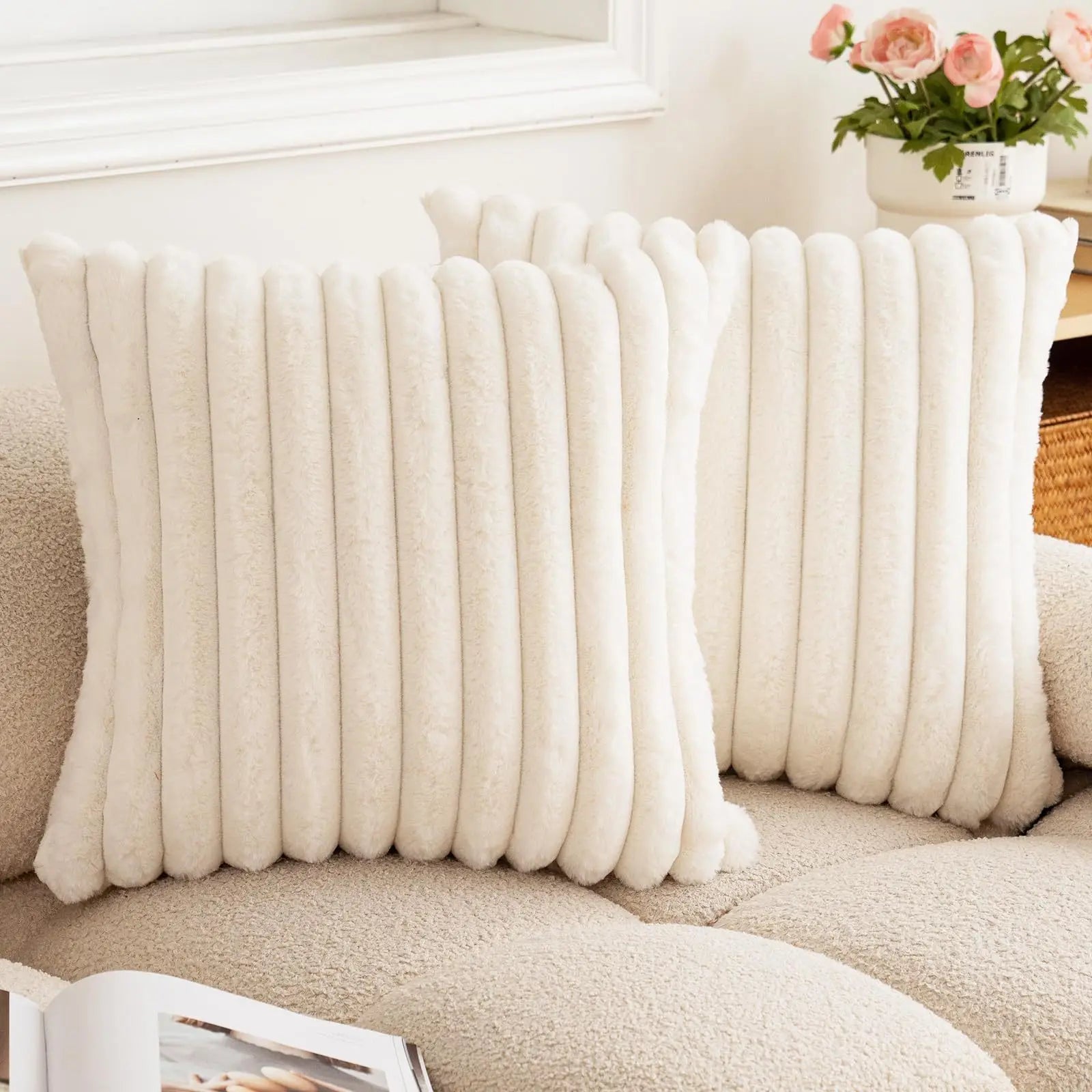 Faux Fur Striped Cushion Cover, 45 x 45 cm