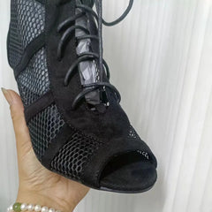 Elegance in Lace: Open Toe Heels