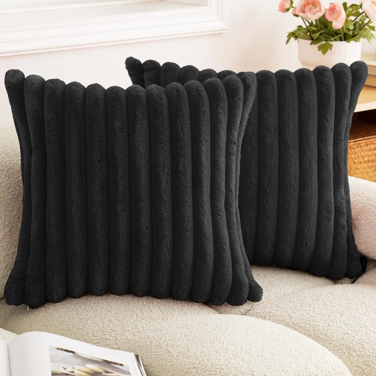 Faux Fur Striped Cushion Cover, 45 x 45 cm