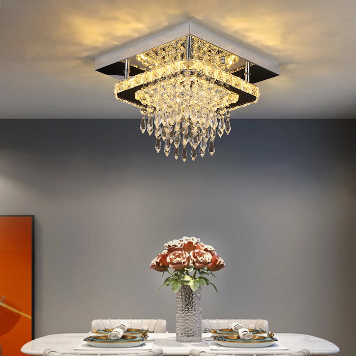 Minimalist Square Crystal LED Ceiling Light, Modern Flush Mount Chandelier, image 2