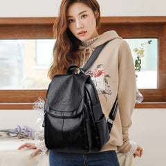 Women's Large Capacity PU Leather Backpack – Stylish Travel & School Bag