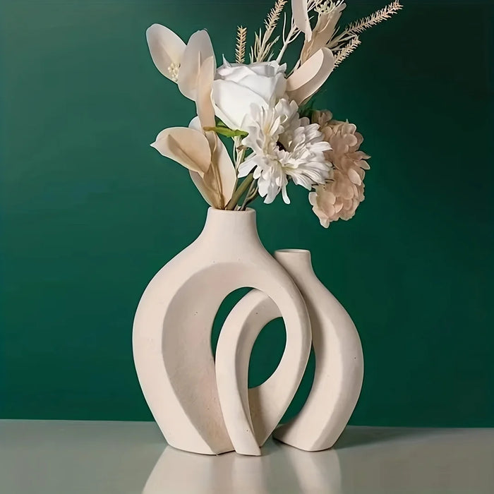 Set of 2 Hollow Ceramic Vases, Modern Nordic Boho Home Decor, image 2