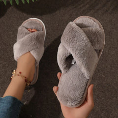 Women's Fluffy Cross-Band Slippers