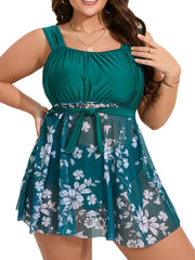 FloraWave Plus Size Tankini Set – Two-Piece Floral Swim Dress