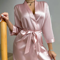 Silky Lace-Up Short Bathrobe