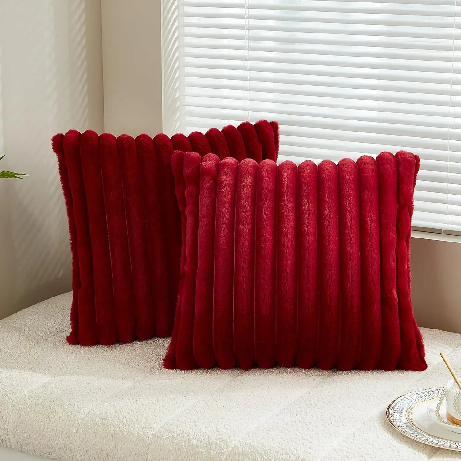 Faux Fur Striped Cushion Cover, 45 x 45 cm