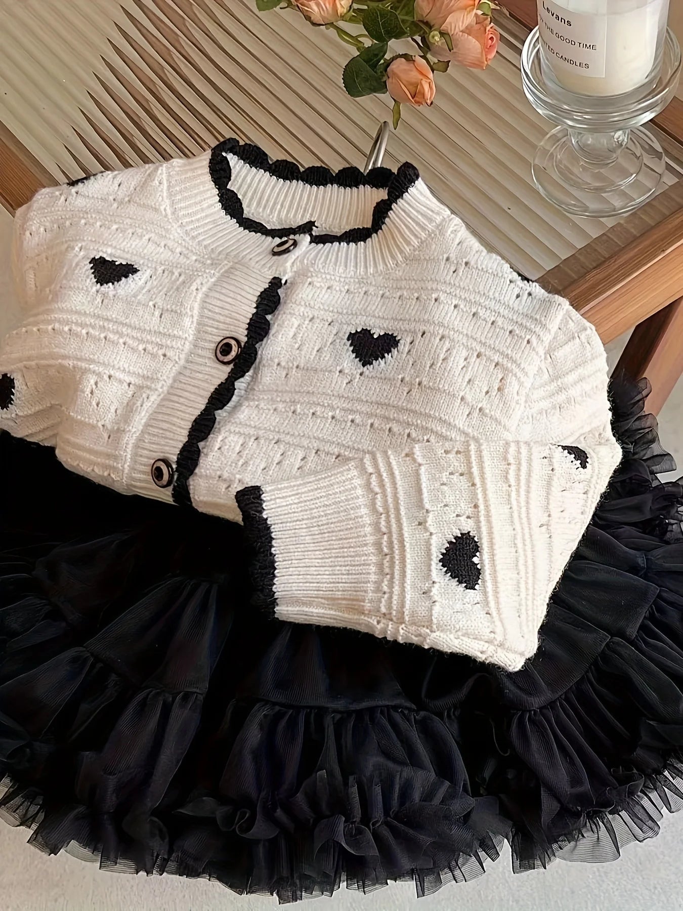 Girls' Heart Button Knitted Cardigan