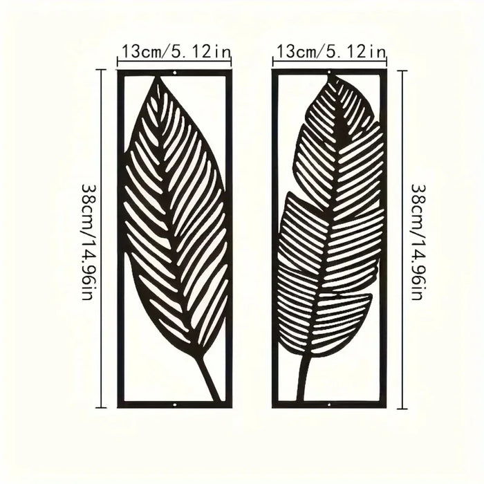 Set of 2 Decorative Metal Leaf Wall Art, Black Iron Hanging Decor, image 2