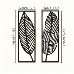 Set of 2 Decorative Metal Leaf Wall Art – Black Iron Hanging Decor