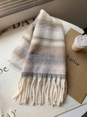 Soft Check Blanket Scarf with Tassels