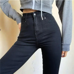 VintaFit Skinny Stretch Jeans – Washed Mid-Waist Pencil Trousers