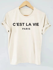 C'est La Vie Paris Letter Print T-Shirt – Casual Short Sleeve Women’s Tee