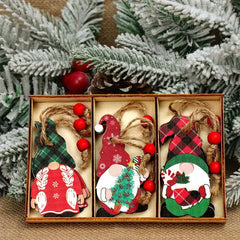 Wooden Christmas Gnome and Santa Decorations, Box of 12