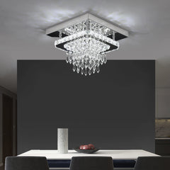 Minimalist Square Crystal LED Ceiling Light – Modern Flush Mount Chandelier