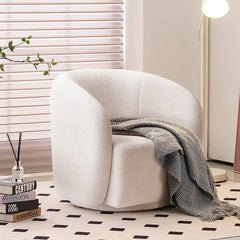 White Swivel Bouclé Tub Chair – Modern Upholstered Lounge Seat