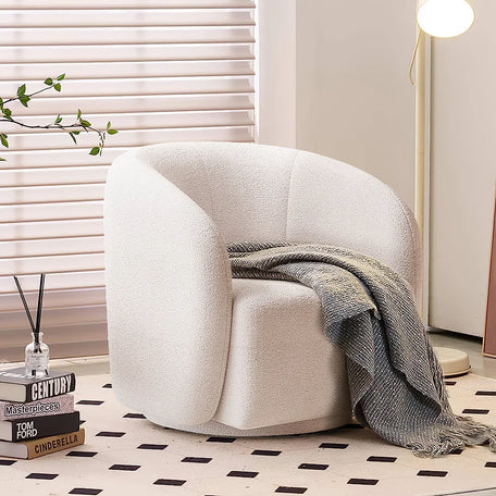 White Swivel Bouclé Tub Chair – Modern Upholstered Lounge Seat