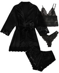 Satin Lace Trim Pajama Set