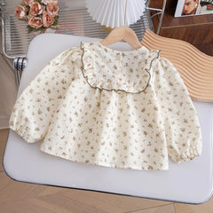 Girls' Ditsy Floral Cotton Blouse, Long Sleeve
