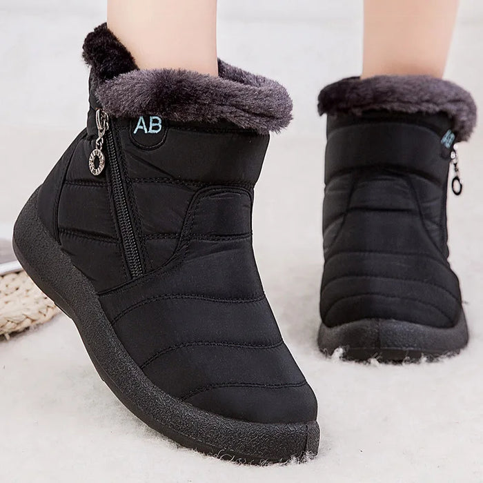 Women's Faux Fur Trim Low Heel Ankle Boots