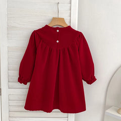 Girls' Red Bow Christmas Party Dress